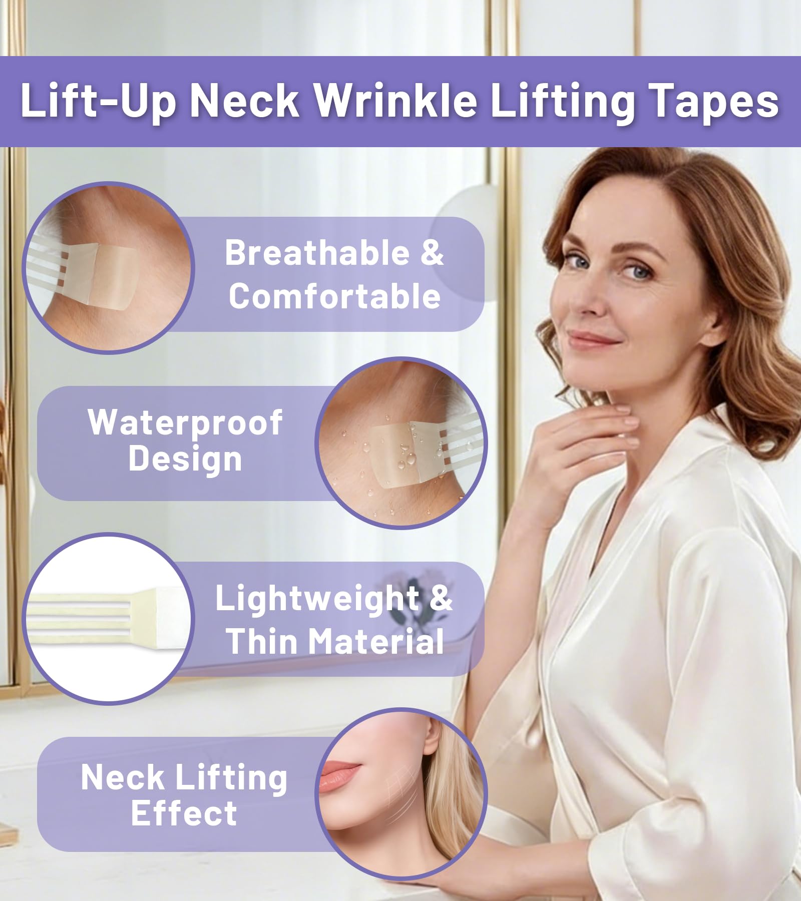Neck lift tape, Instant Lift for Sagging Skin & Wrinkles, (4 Bands + 20 Patches Lift Strips for Neck), Neck Tape Lifting Invisible, Durable, Waterproof and Flexible Adhesive Tape for Women (20 pcs)