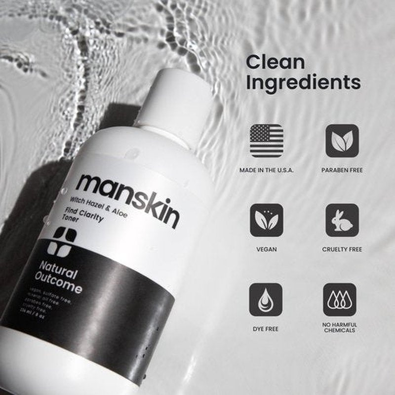 Natural Outcome Man Skin Face Toner | Natural Daily Toner Enhances Men Facial Complexion | Pore Cleansing Facial Astringent with Witch Hazel & Aloe Vera for All Skin Types | 8 Oz