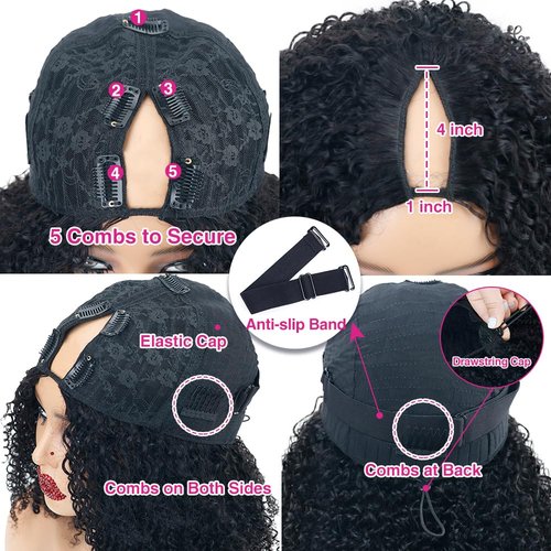 Legendhair Glueless V Part Wig Human Hair Afro Kinky Curly Upgrade U Part Full Head Clip In Bob Pixie Cut Wig No Leave Out 200% Density 8 Inch for Black Women