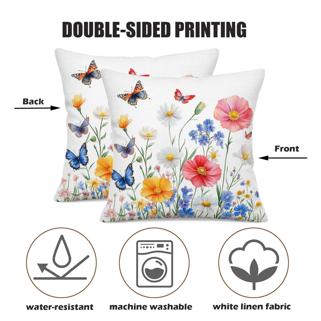 UZFNY 4th of July Patriotic Pillow Covers Set of 2 18x18 Inch American Blue Red Flowers & Butterflies Throw Pillow Cover Independence Day Memorial Day Outdoor Farmhouse Pillow Cases for Home Couch