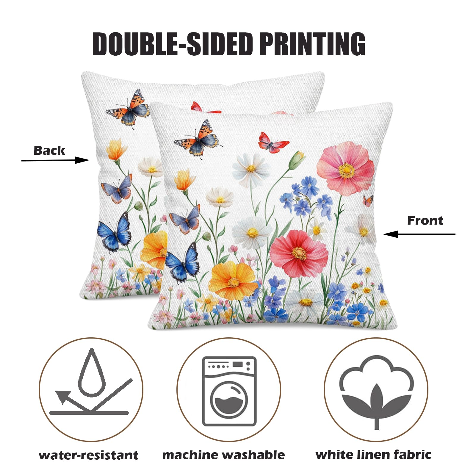 UZFNY 4th of July Patriotic Pillow Covers Set of 2 18x18 Inch American Blue Red Flowers & Butterflies Throw Pillow Cover Independence Day Memorial Day Outdoor Farmhouse Pillow Cases for Home Couch