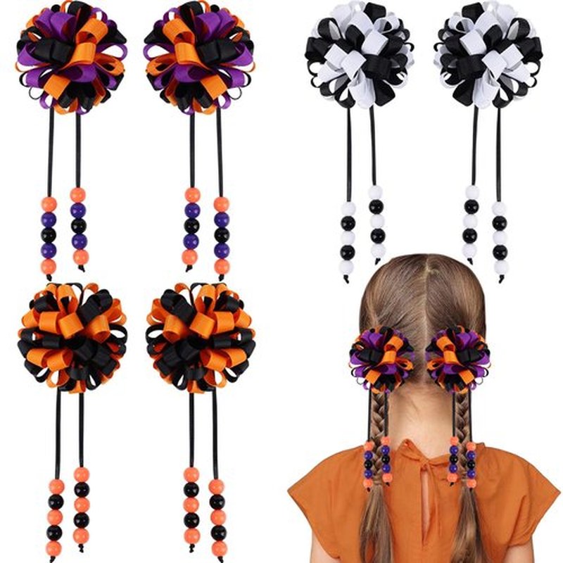 OAOLEER 6PCS Halloween Hair Bows for Girls, Flower Girls Grosgrain Ribbon Bows With Alligator Clips Girl Hair Accessories for Kids Teen Back to School (Round Bows-B)