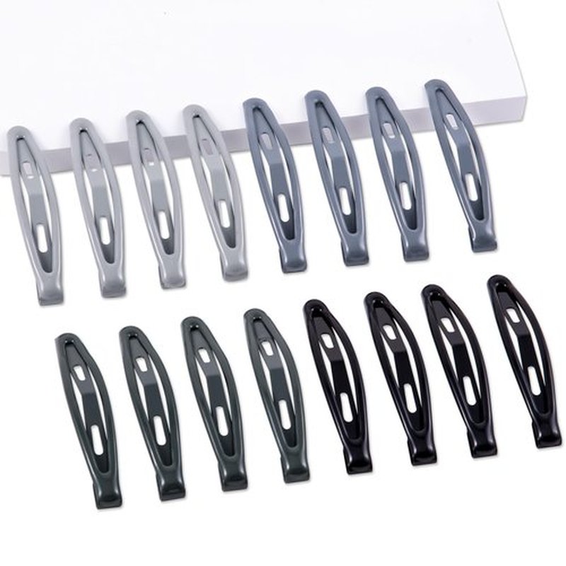 Cptots 16 PCS Snap Hair Clips Metal Barrettes for Women Non Slip Barrettes for Thick and Thin Fine Hair,Bright Black Multiple Gray,2.36 x 0.43 Inches.