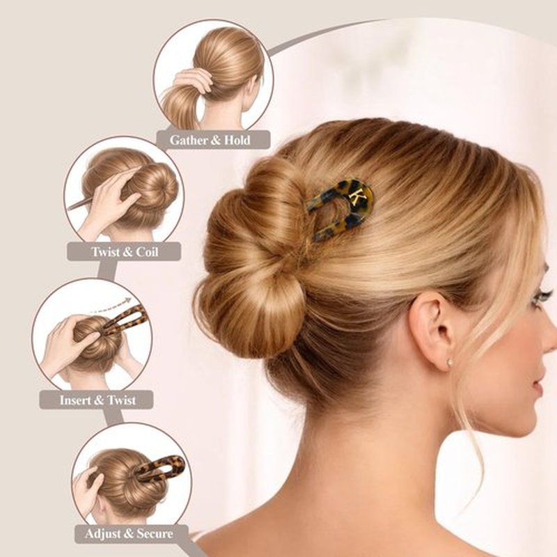 Fohufo French Hair Pin for Women - 5.3 Inch 2 Pcs Tortoise Shell Initial French Pin, Fashion Hair Accessories for Women, Acetate Cute Hair Forks, Birthday Gifts Valentines Day Gifts, Letter A