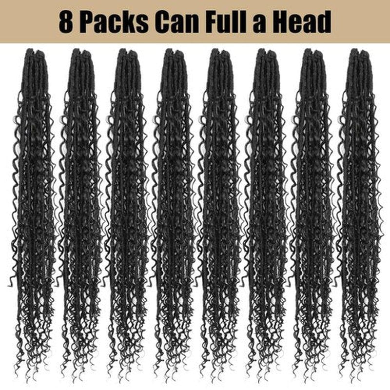 SECPOCPONY Boho Goddess Faux Locs Crochet Hair 30 Inch 8 Packs Distressed Soft Locs Pre Looped Crochet Braids with Curly Ends (80 Strands, 1B)