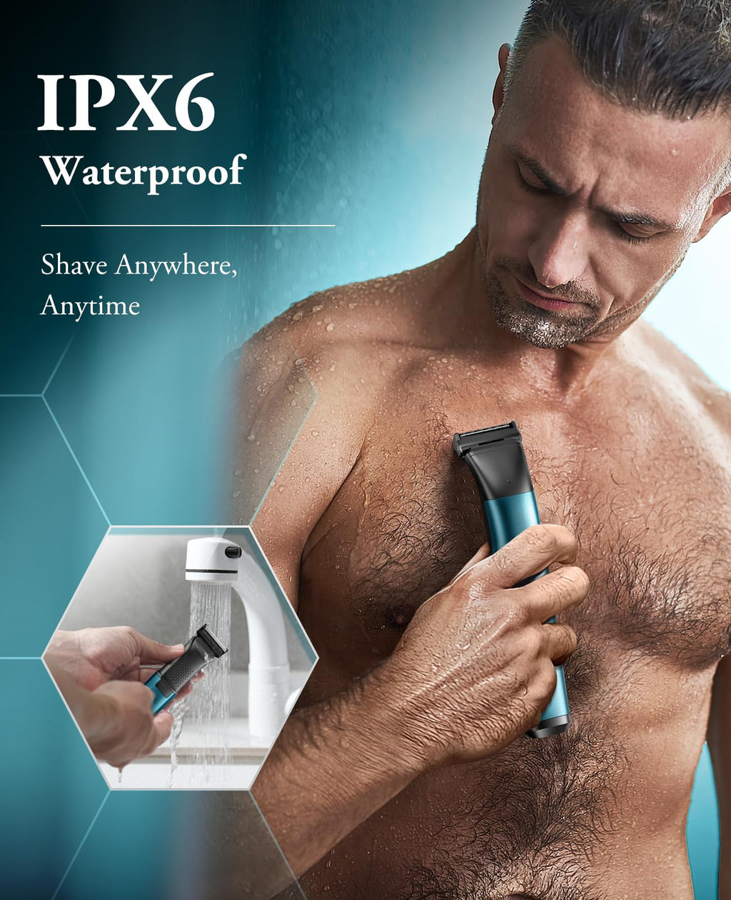 kensen Body Hair Trimmer for Men - 6.0 Upgraded Groin & Pubic Hair Trimmer, 2-in-1 Professional Dual-Head Body Shaver IPX6 Waterproof Wet/Dry Use Rechargeable Versatile Ball Shaver (Green)