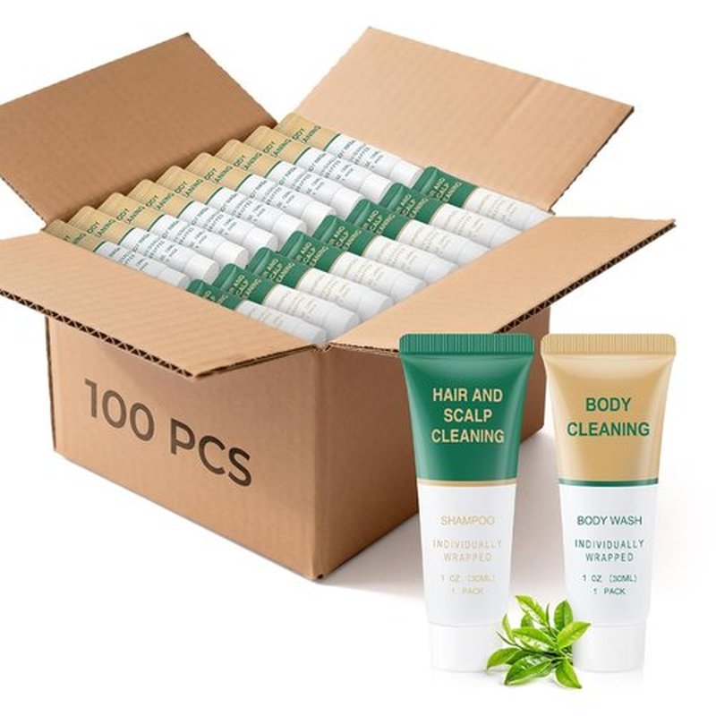 Skiennix Travel Size Shampoo & Body Wash - Mini Shower Gel Amenities for Hotels | 1 Fl Oz (Pack of 100)
