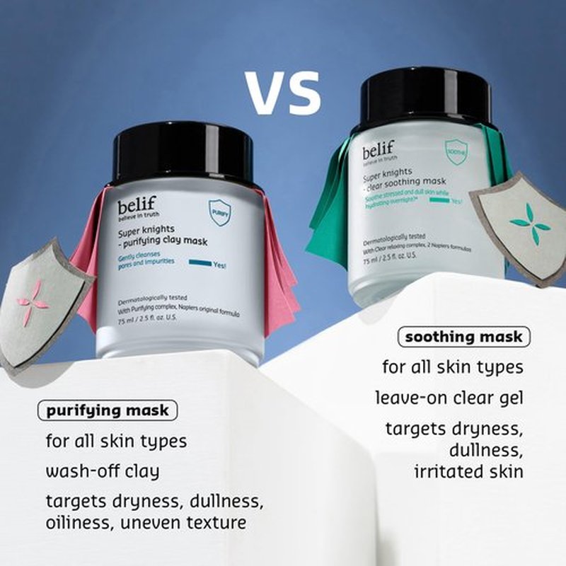 belif Super Knights Purifying Clay Mask, Hyaluronic Acid & Glycerin, Hydrating Wash Off Clay Face Mask, Pore Cleansing & Care, Targets Dryness, Oiliness & Uneven Texture, Korean Skin Care