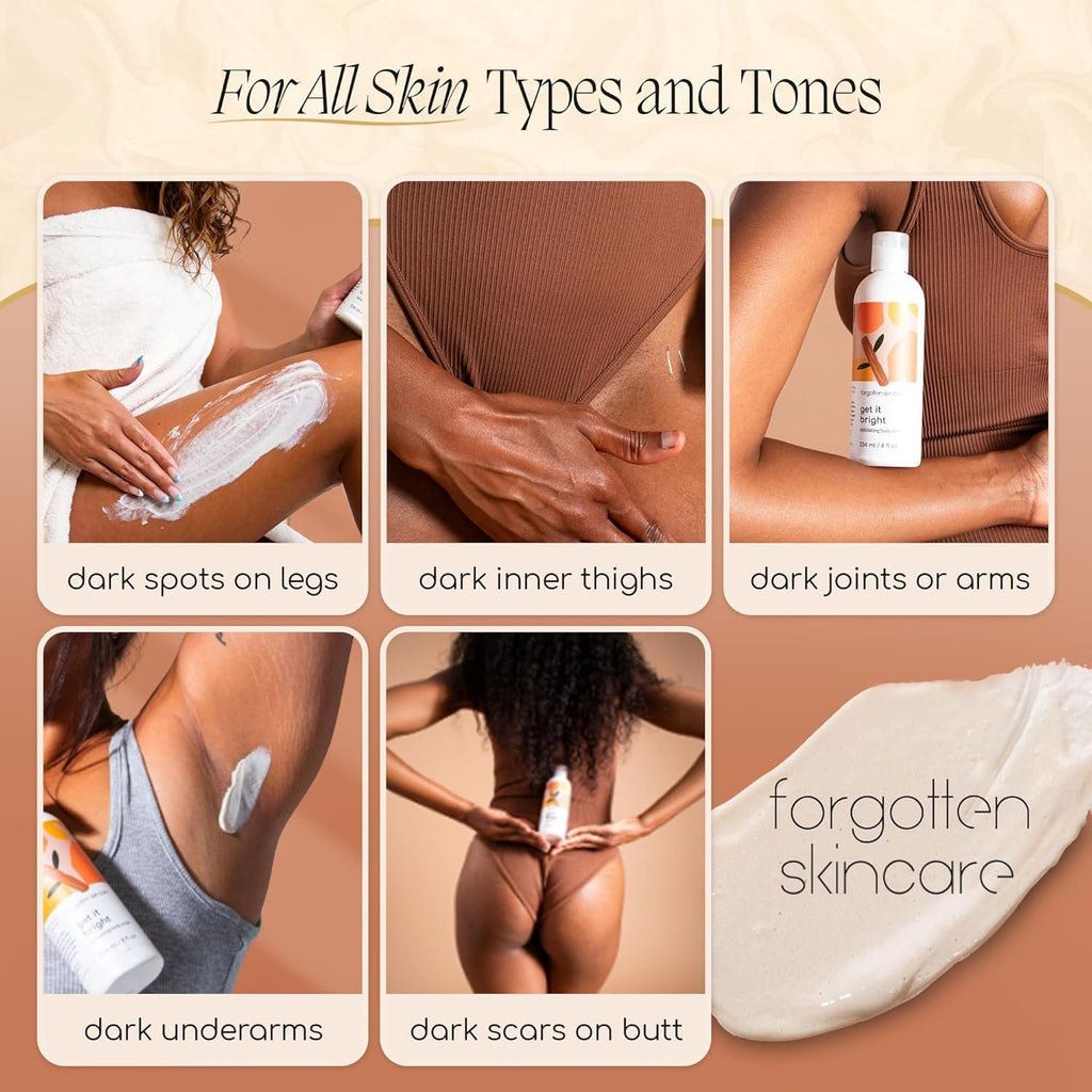 Forgotten Skincare Get It Bright Exfoliating Body Scrub with Glycolic Acid & Pumice for Dark Armpits, Bikini Area, KP Bumps, Rough Skin – Daily AHA Polish to Smooth, Soften & Prep Sensitive Areas
