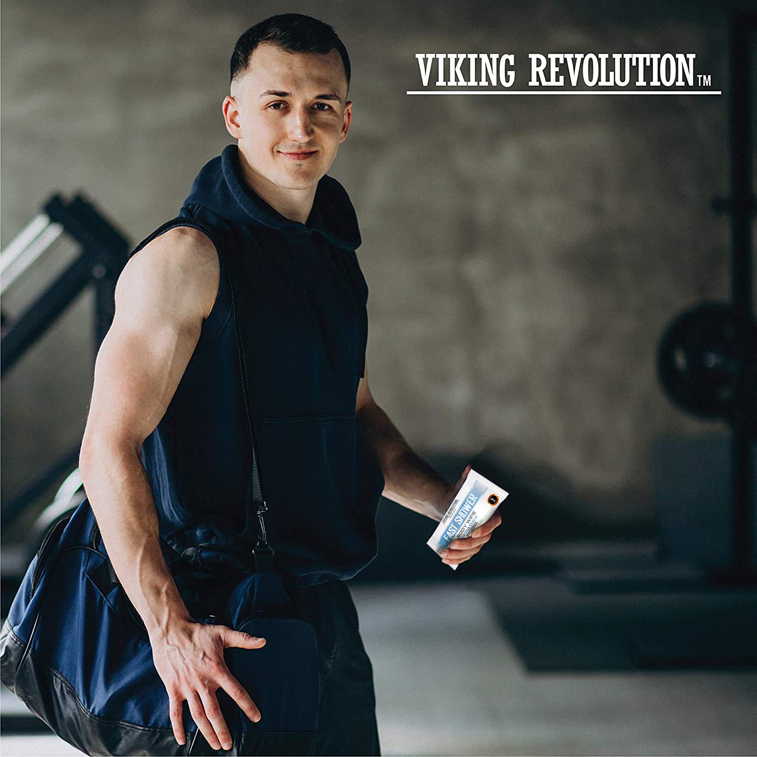 Viking Revolution Body Wipes for Men - Gym Wipes, Shower Wipes - Disposable and Eco-Friendly - Unscented Wet Wipes with Vitamin E and Aloe - 12 Individually Wrapped Wipes