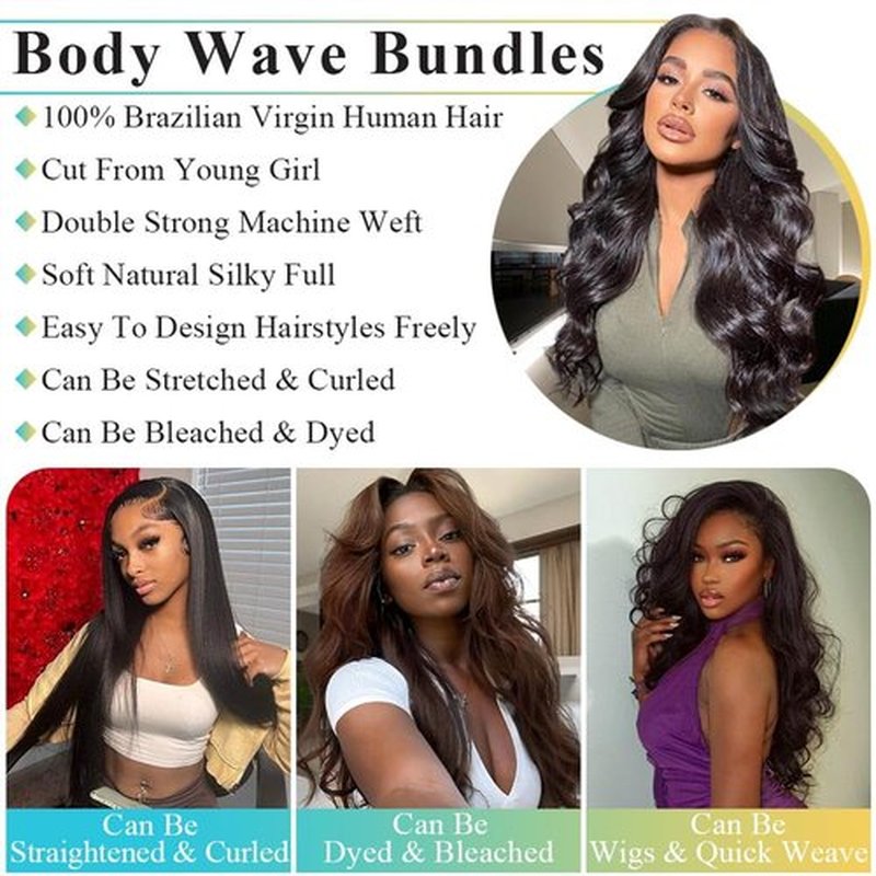 AnJudyReid 12A Body Wave Bundles Human Hair 20Inch 1 Bundle Human Hair 100% Unprocessed Brazilian Virgin Hair Double Weft Single Human Bundles Body Wave Deals Hair Extensions Natural Black
