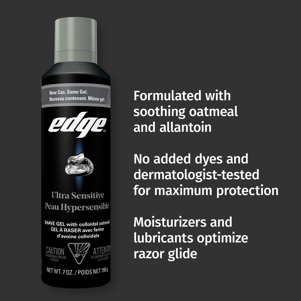 Edge Shaving Gel for Men, Ultra Sensitive with Colloidal Oatmeal, (6 Pack) - Shave Gel For Men That Moisturizes, Protects and Soothes To Help Reduce Skin Irritation
