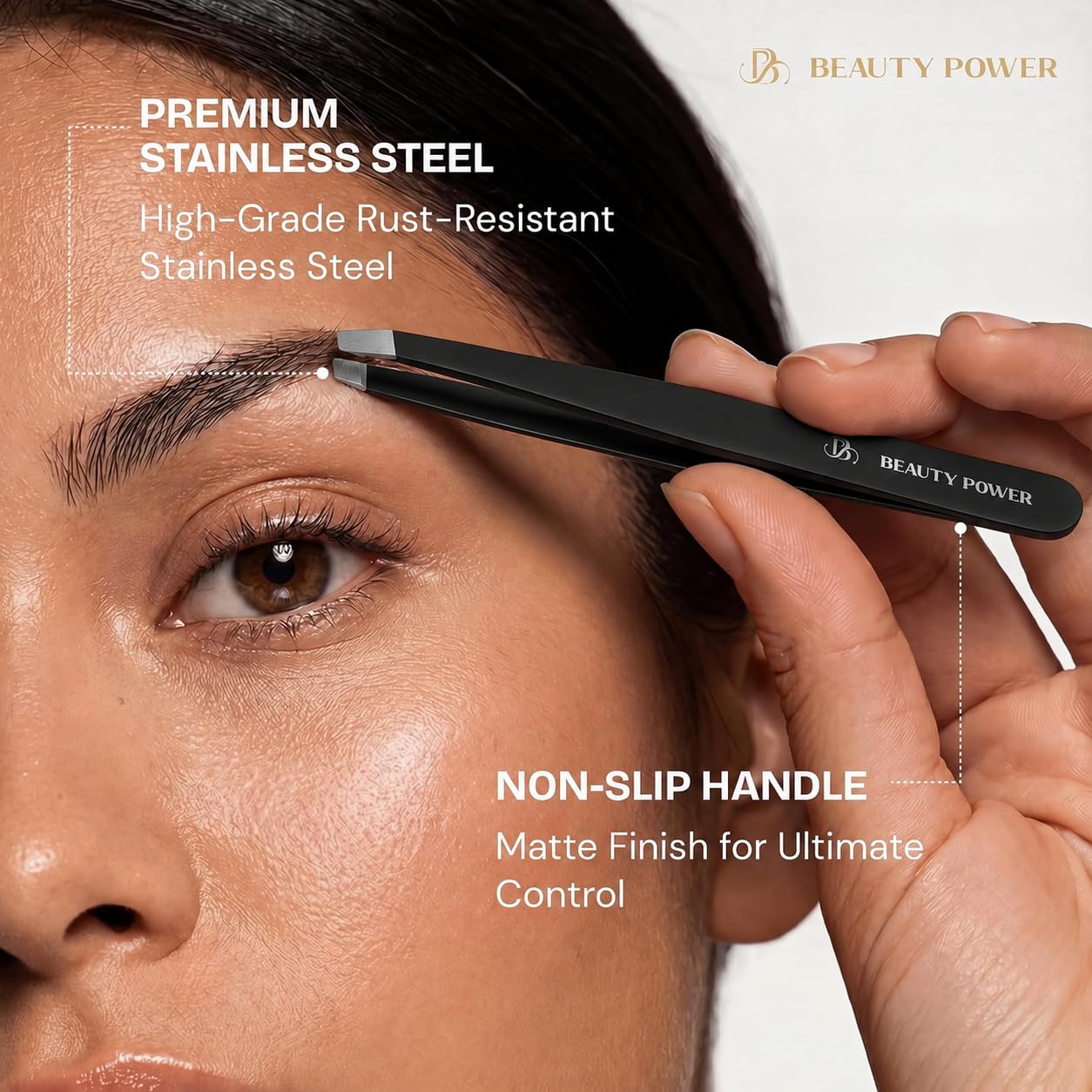 Beauty Power Professional Precision Slant Tweezers for Women Facial Hair - Tweezers for Men & Women, Eyebrow Tweezer for Ingrown Hair Blackhead & Splinter Removal - Gift Idea - Black