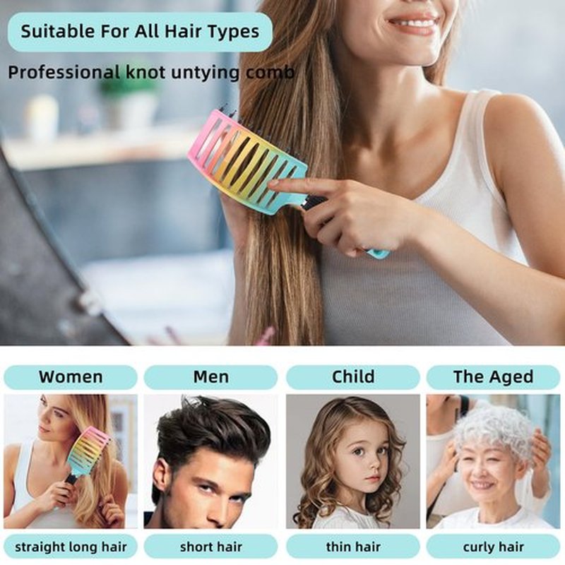 OZKVS Round & Paddle Brush Set, 4 Piece Boar Bristle Brush Set for Fine & Thick Hair, Blow Drying for Women & Men, Curl Defining & Wet Hair