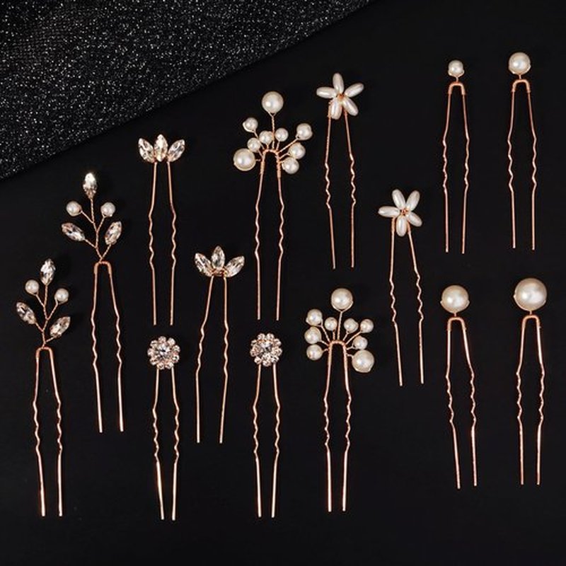 14 Pieces Bride Hair Pins Rhinestones Gold Hair Accessories for Women Crystal Wedding Hairpiece for Bridesmaids
