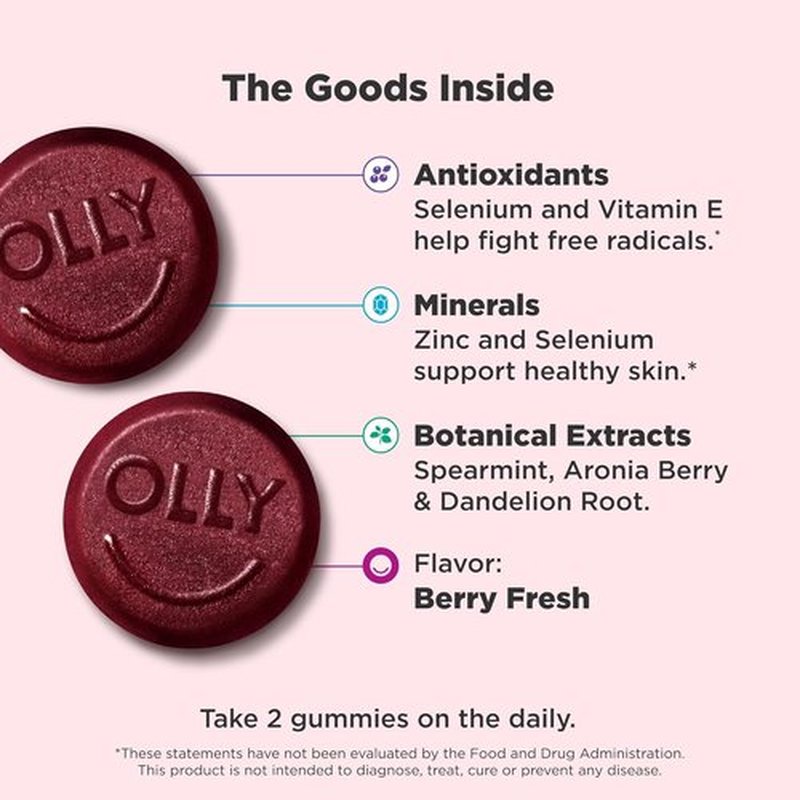 OLLY Flawless Complexion Gummies - Clear Skin Support with Vitamins E, A & Zinc - 50 Count