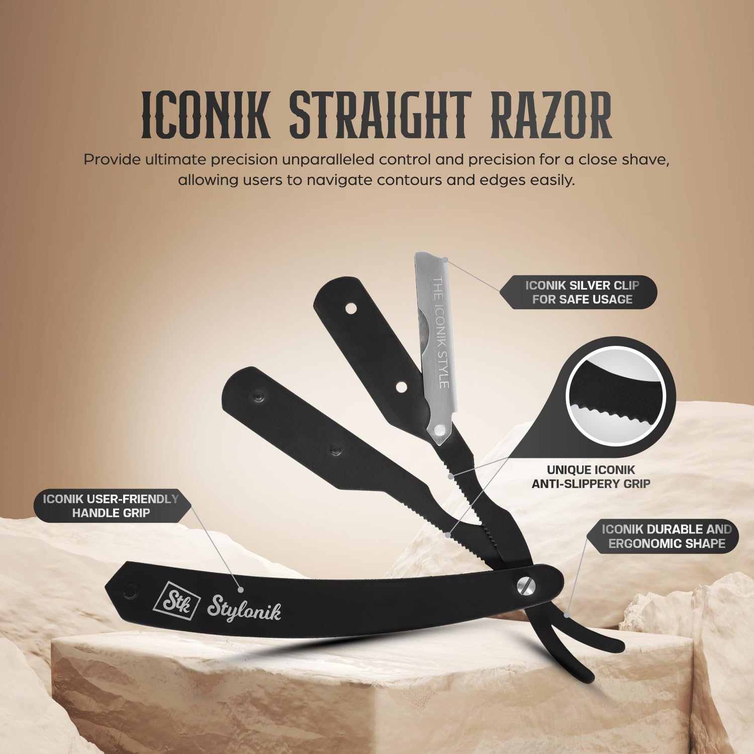 Stylonik Straight Razor for Men, Single Blade Edge Barber Shaving Kit