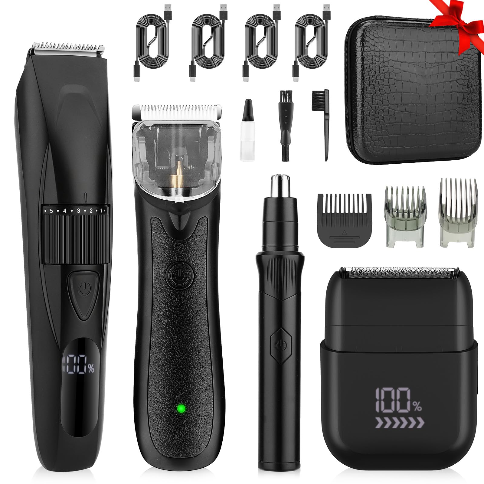 Lanumi 4 in 1 Body Hair Trimmer Set Cordless Groin Intimate Hair Trimmer for Men Rechargeable Beard Trimmer Ear& Nose Trimmer Electric Shaver Groomer, Black