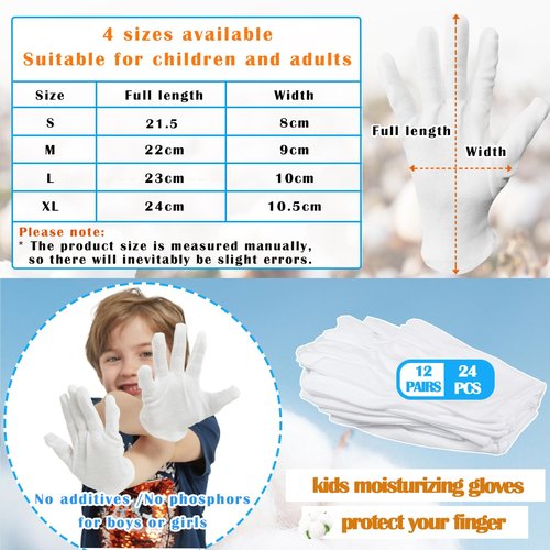 12 Pairs Moisturizing White Cotton Gloves for Dry Hands Eczema Gloves for Men and Women, Stretchable Reusable Cloth Gloves for Coin Jewelry Silver Inspection 12 Pairs (White, XL)