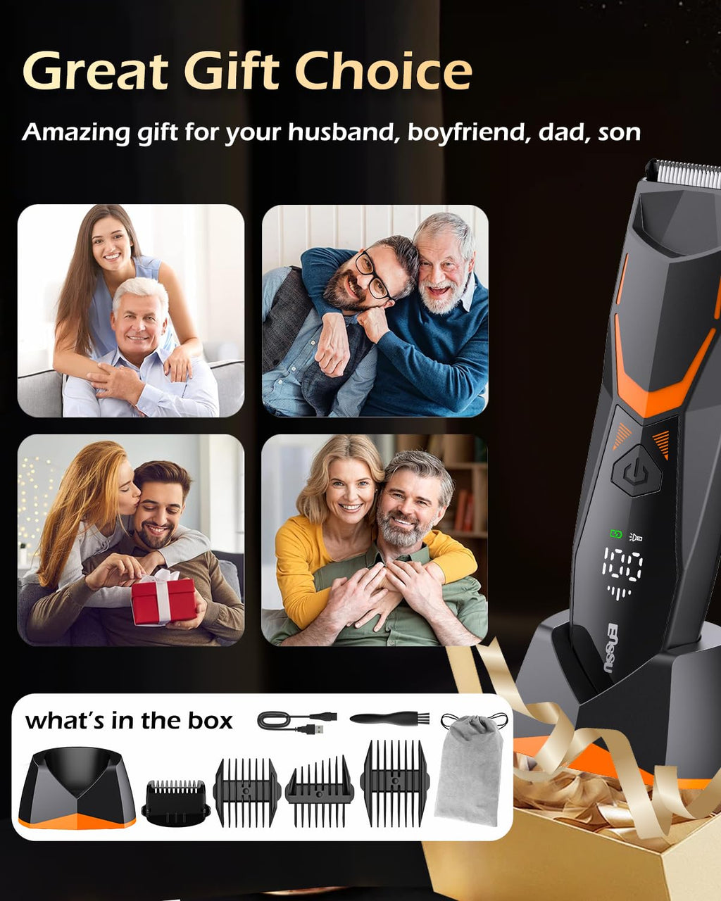 Body Hair Trimmer for Men Type-C Rechargeable Pubic Hair Trimmer LED Light