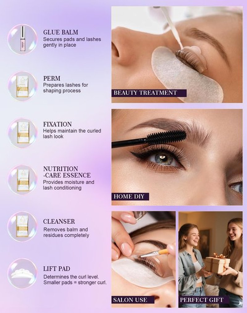Lash Lift Kit, Eyelash Perm Kit, 5 Sets Lash Perm Kit Eyelash Lift Kit, Eyebrow Lamination Easy for Beginner, Professional Eyelash Curling Lash Extension Set, Home Achieve Semi-Permanent Curling