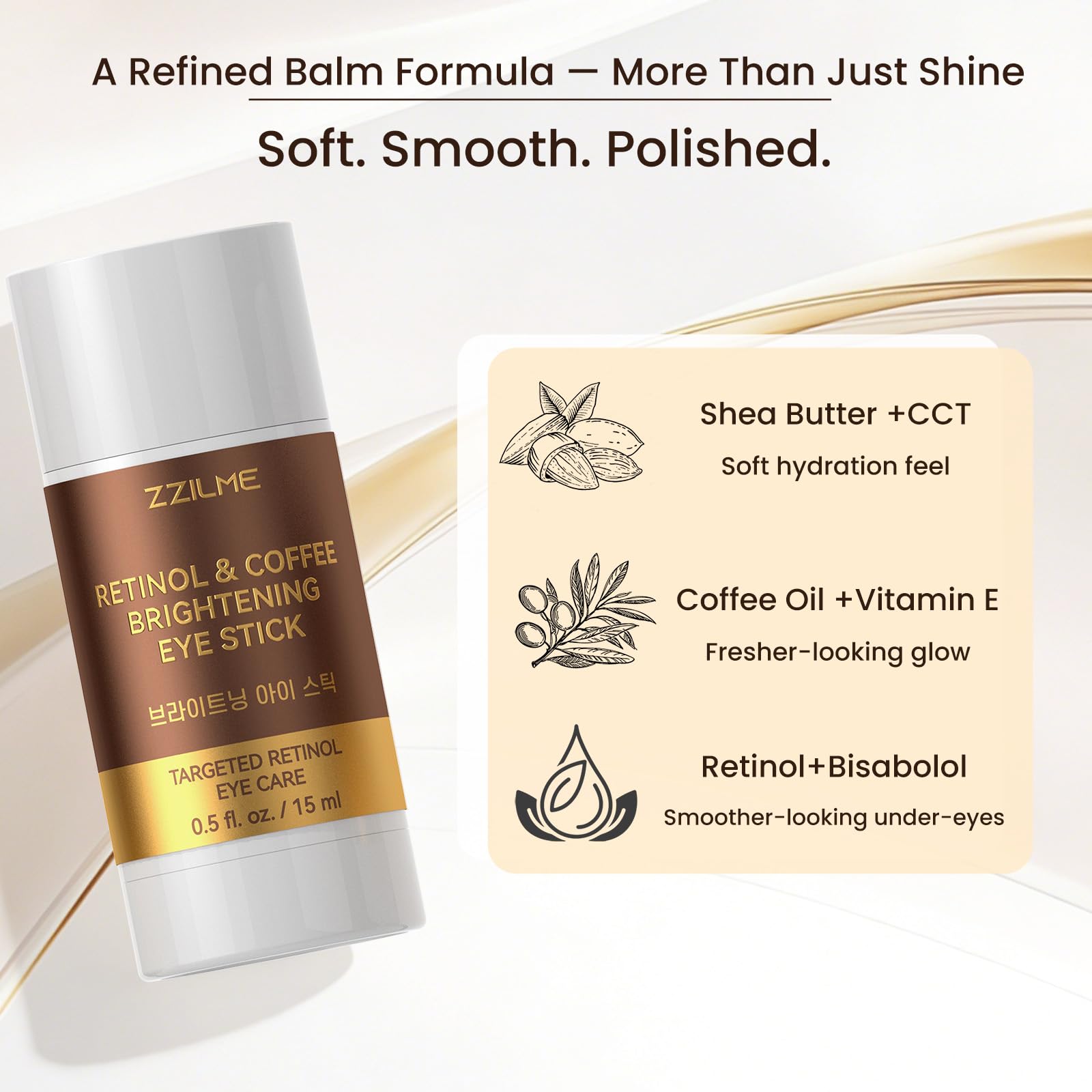 ZZILME Under Eye Balm Stick with Retinol and Caffeine, Hydrating Eye Cream Brightener for Dark Circles, Puffiness, Fine Lines and Wrinkles, Portable Balm Stick for On-the-Go Daily Eye Care 15 ml