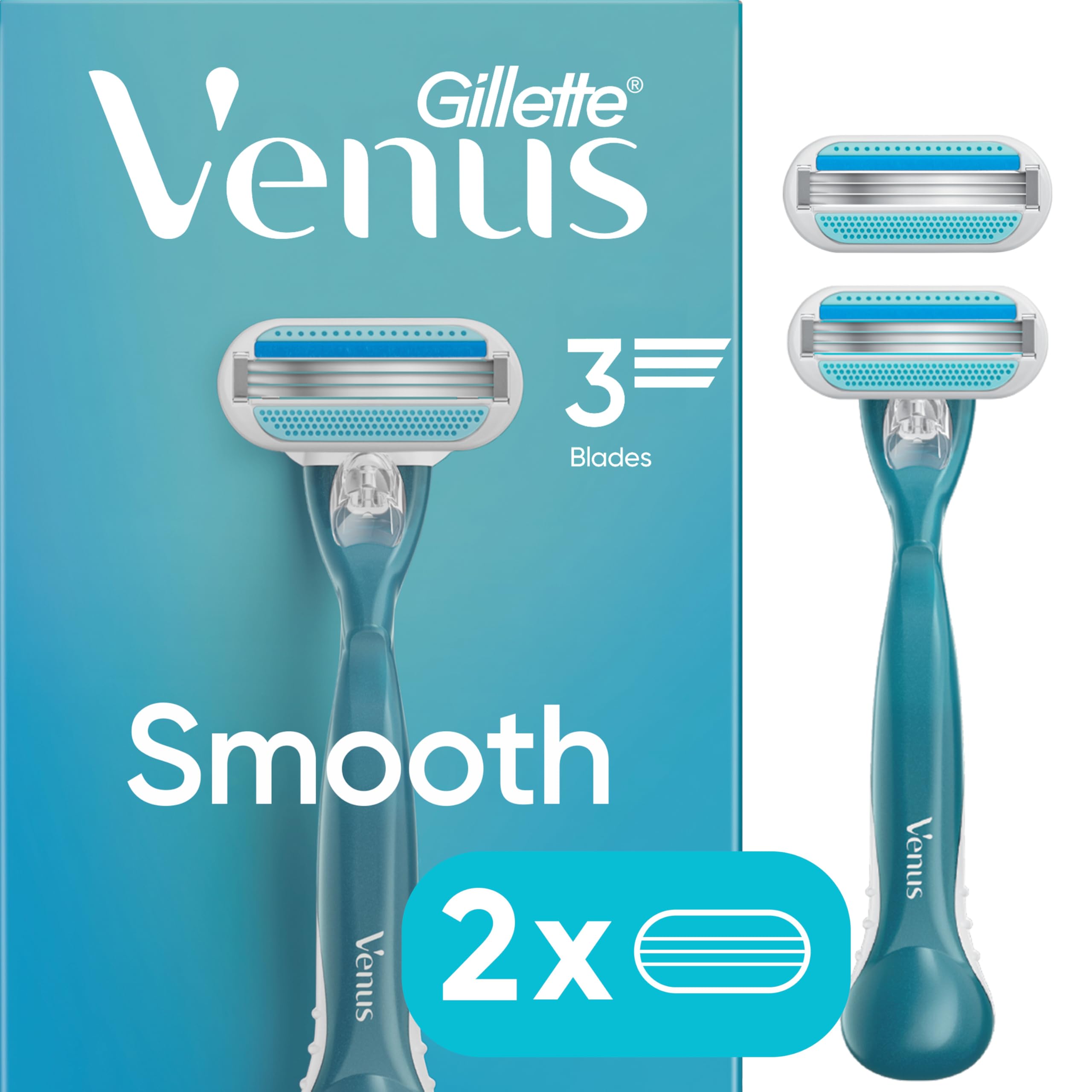 Gillette Venus Women's Razor, 1 Handle + 2 Refills, Pack of 2 | Smooth