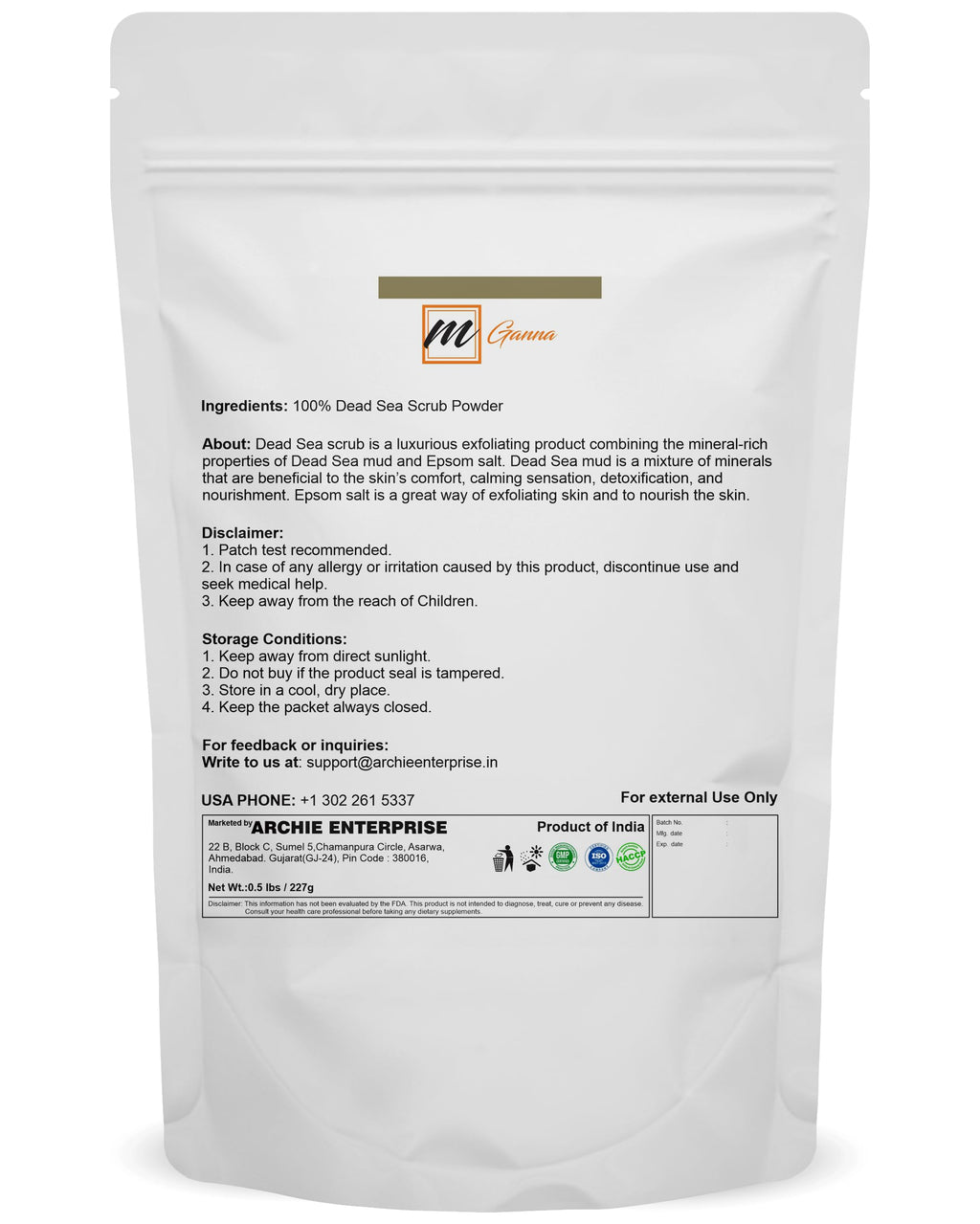 mGanna Dead Sea Exfoliating Scrub (Dead Sea Mud + Epsom Salt) Face Cleanser, Smooth Soft Body Peels and Cosmetic Formulations 0.5 LBS / 227 GMS