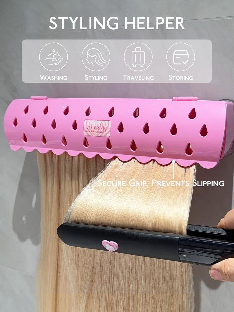 WENNALIFE Hair Extension Holder, Hair Extension Storage for Clip in Hair Extensions Tape ins Tips Braiding Hair Rack for Styling, Washing, Traveling, Storing Hair #Pink ABS Material Sturdy Organizer