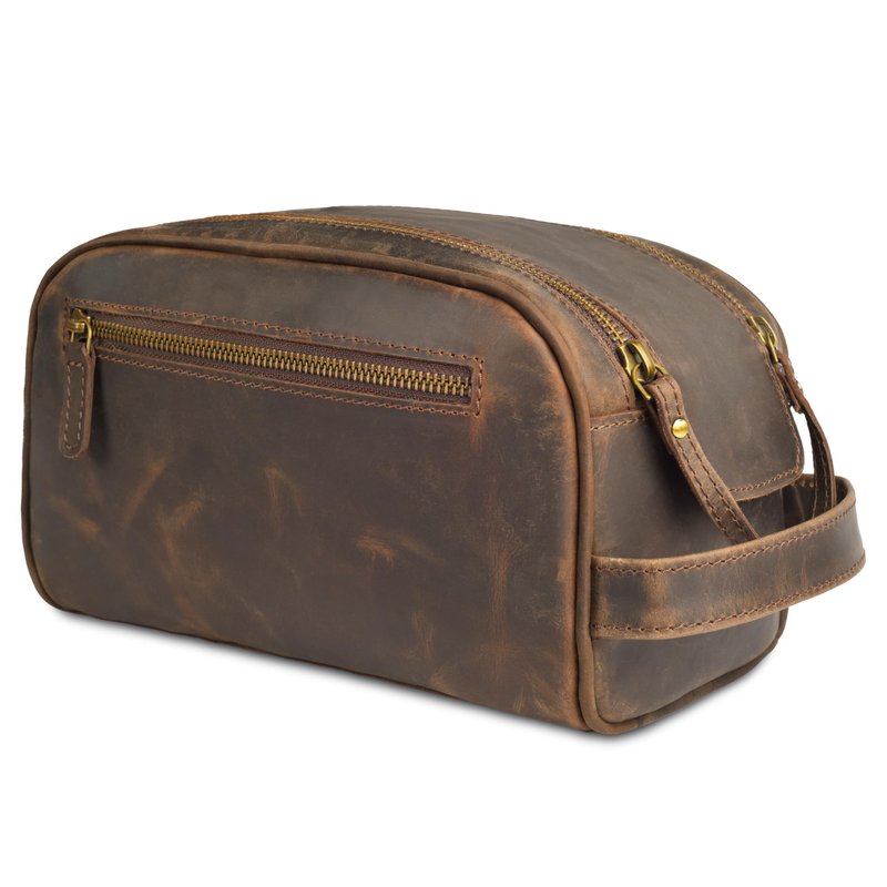 LEATHER VILLAGE Genuine Leather Toiletry Travel Bag With Waterproof Lining - Brown | King-Size Handcrafted Vintage Dopp Kit Bag, Shaving & Bathroom Organizer, Gift for Men & Women
