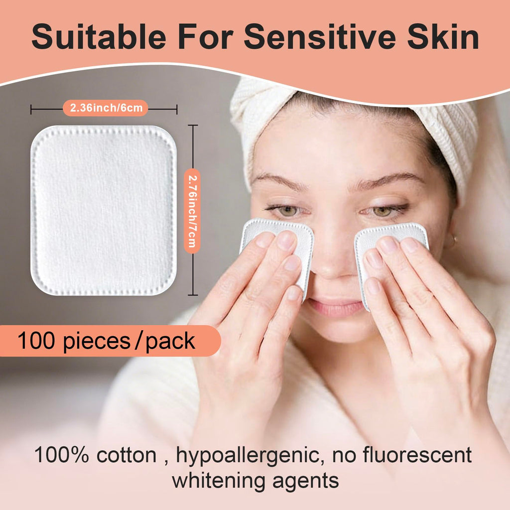 Large Cotton Pads for Face 300 Count, Makeup Remover Pads for Sensitive Skin Soft & Lint-Free Ultra-Absorbent Hypoallergenic Cotton Rounds for Face, Unique Three-Layer Upgraded Edge Stitching