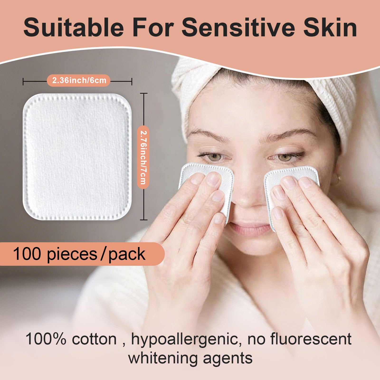Large Cotton Pads for Face 300 Count, Makeup Remover Pads for Sensitive Skin Soft & Lint-Free Ultra-Absorbent Hypoallergenic Cotton Rounds for Face, Unique Three-Layer Upgraded Edge Stitching