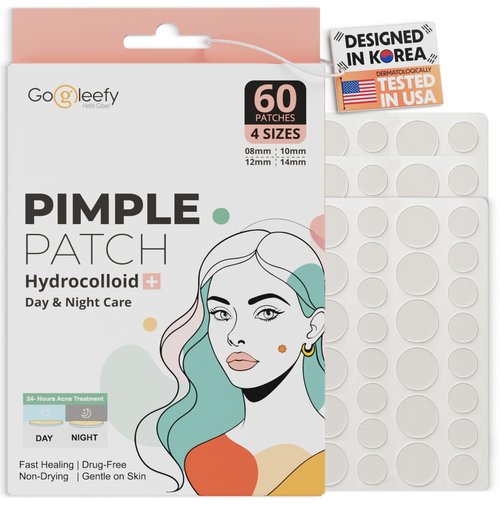 GoGleefy Pimple Patches for Face – Day & Night Acne Patches for Fast Healing, Skin Clarity – Invisible Hydrocolloid Patches, Waterproof Spot Treatment – All Skin Types Zit Patches of 60/120/180