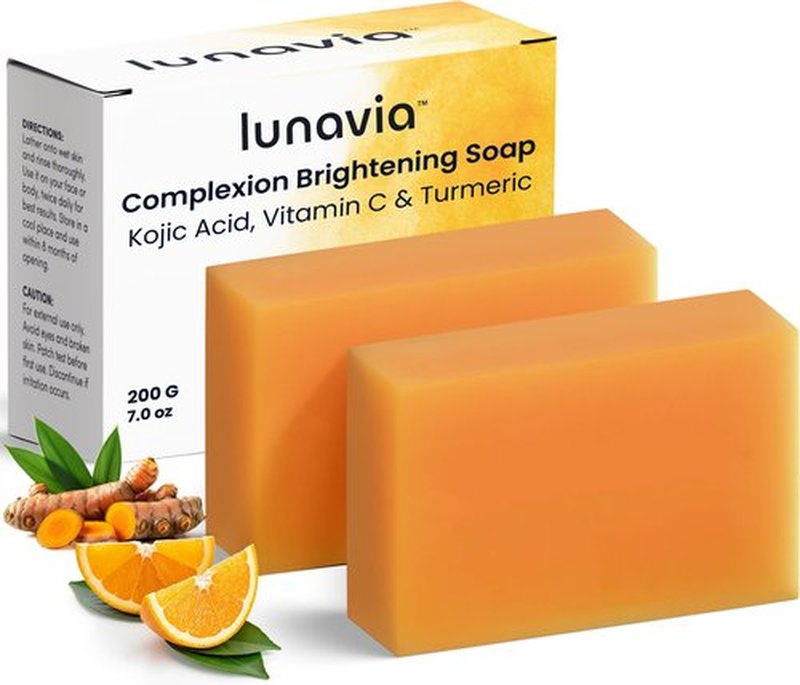 lunavia Kojic Acid Complexion Brightening Soap Bar with Vitamin C, Turmeric, Retinol, Collagen & Hyaluronic Acid – Brightening Face & Body Soap – Supports Brighter Skin, Even Skin Tone – 2 Pack