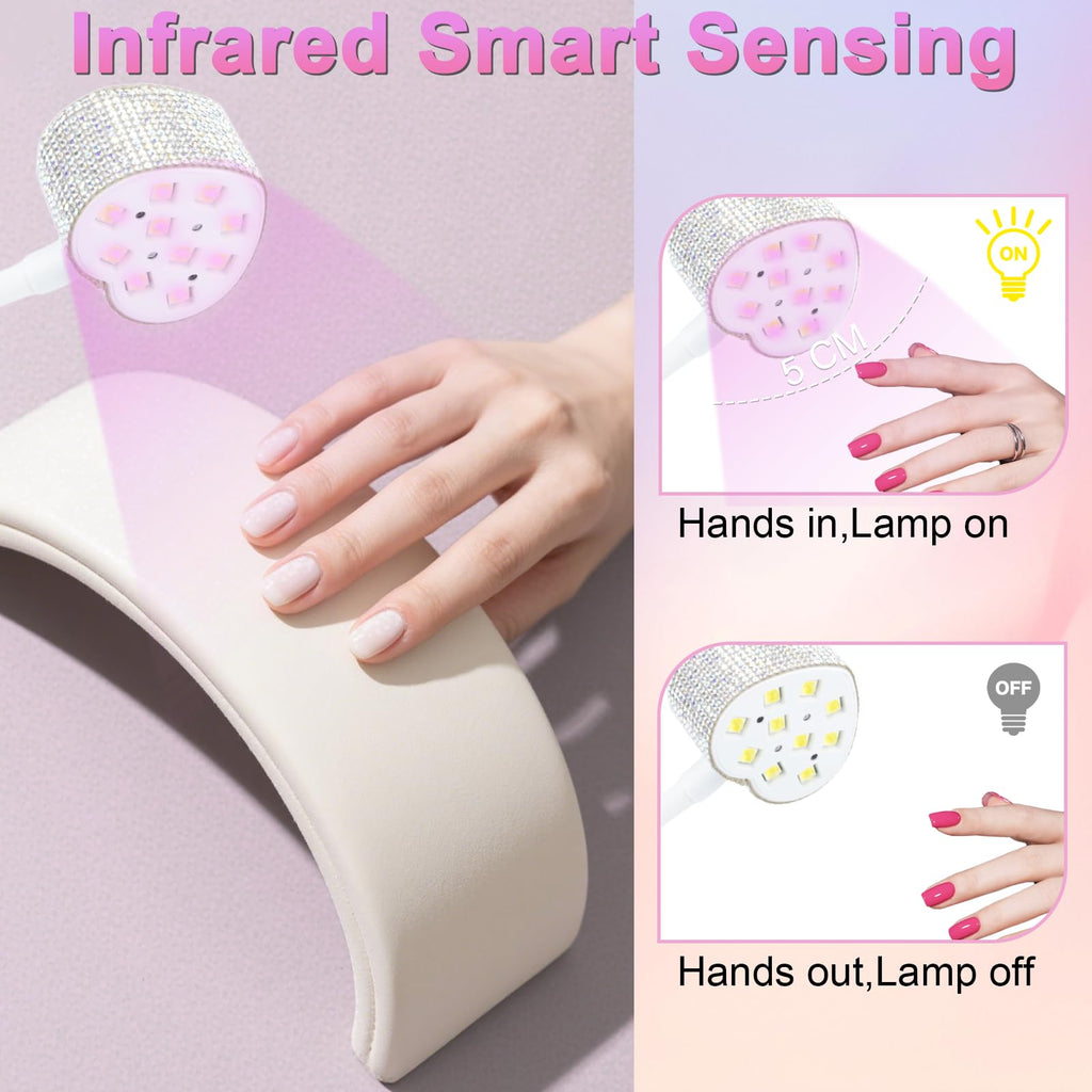 UV Nail Lamp,30W Rechargeable Gel Lamp Mini Cordless UV Light with 2 Timers & Auto Sensor,LED Fast Curing Goosenecks Gel Nail Polish Lamp for Home DIY Manicure (Silver Diamond)