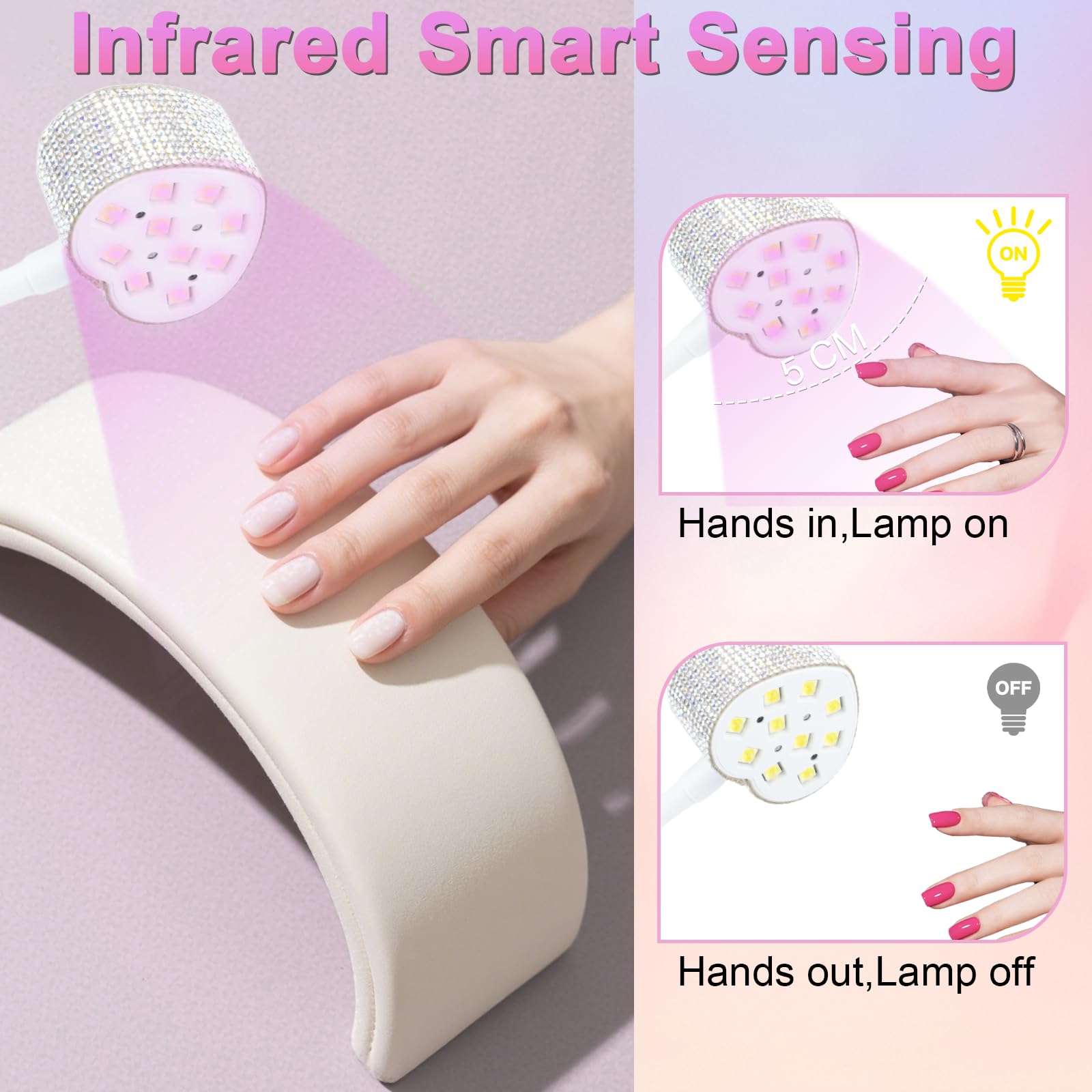 UV Nail Lamp,30W Rechargeable Gel Lamp Mini Cordless UV Light with 2 Timers & Auto Sensor,LED Fast Curing Goosenecks Gel Nail Polish Lamp for Home DIY Manicure (Silver Diamond)