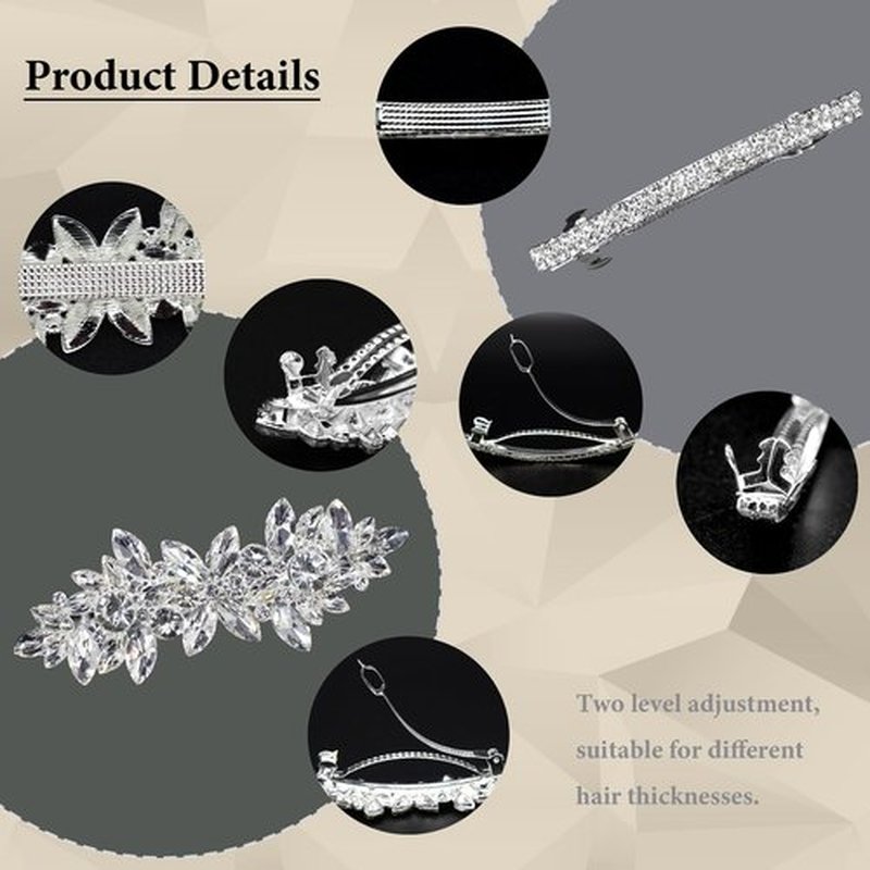 Mulzile 4 Pieces Rhinestone Hair Clips Leaf Wedding Hair Pins Crystal Bobby Pins Silver Bridal Hairpin Barrette for Brides Bridesmaids Flower Girls