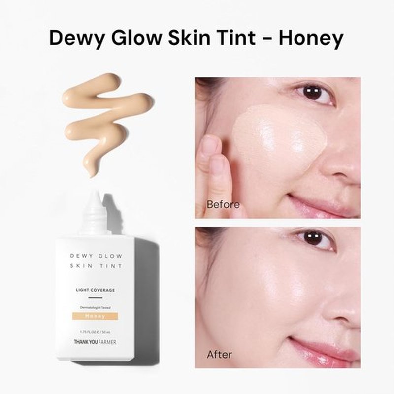 Thank You Farmer Dewy Glow Skin Tint - Long-Lasting Tinted Moisturizer with Vitamin B3 & Niacinamide | Honey, 1.75 fl oz
