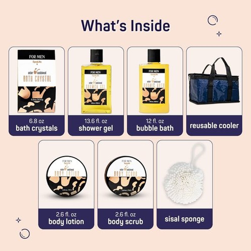 SpaLife Luxury Spa Sandalwood Gift Set for Men - 7-Piece Body Wash & Skincare Bundle | Cleansing, Moisturizing, Exfoliating