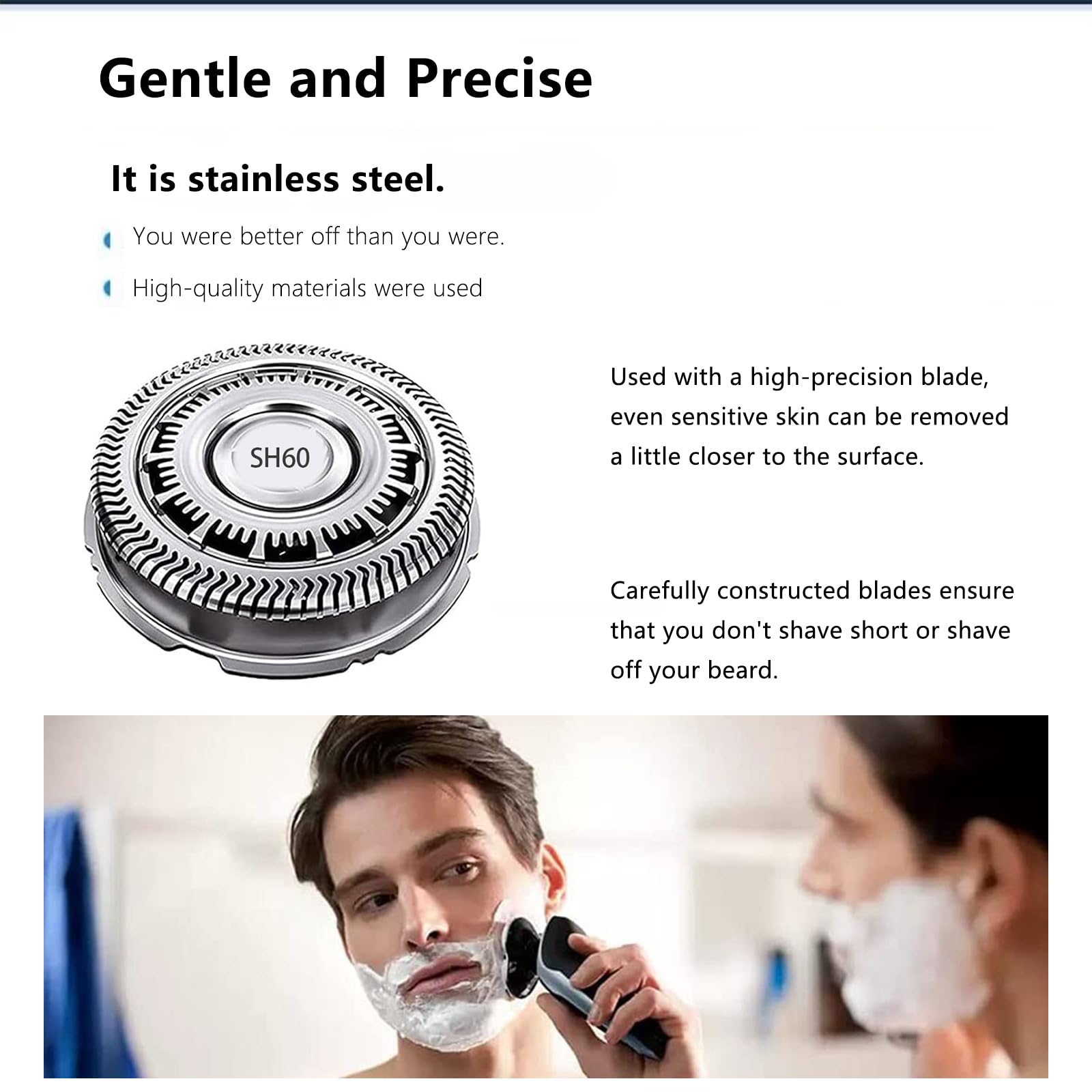 SH60 Replacement Blades Compatible with Philips Norelco Series 6000, SH60 Replacement Shaver Heads Compatible with Philips Razors S6880/81 S6850/85 S6810/82 Etc Modesl (3 pack)