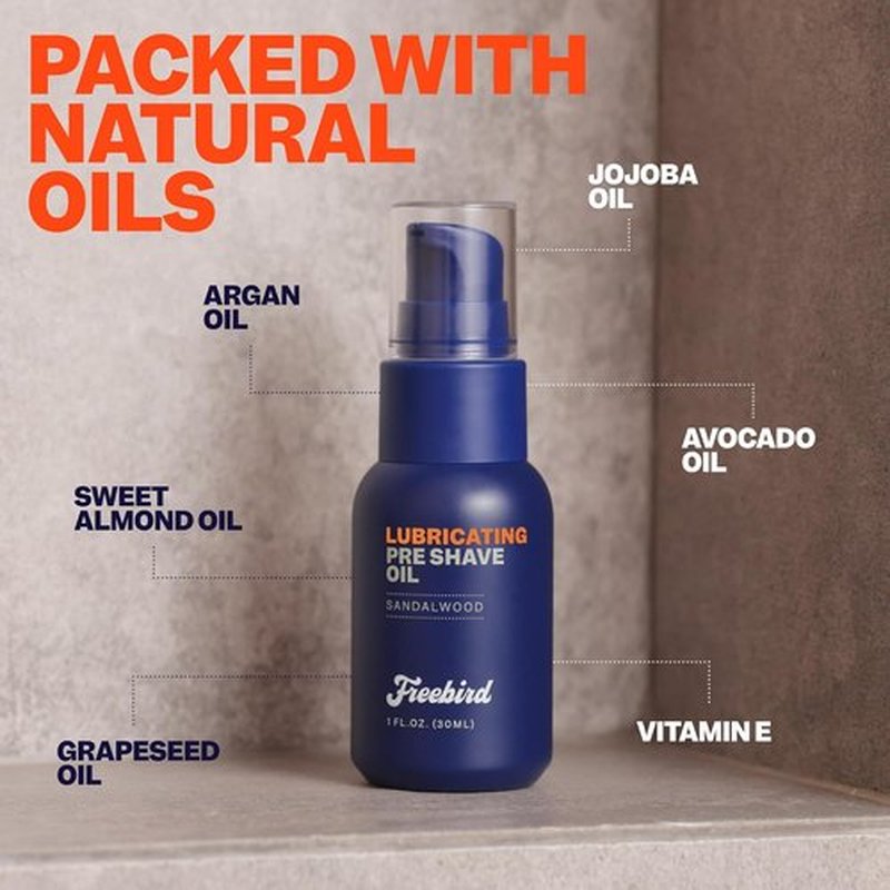 Freebird Pre Shave Oil for Men - 30mL Natural Sandalwood for Smooth Shaving & Moisturizing, Travel Size