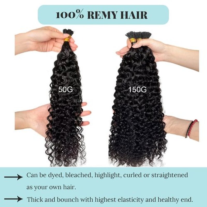 I Tip Human Hair Extensions 16 Inch 50G Water Wave Cold Fusion Hairpiece Pre Bonded Hair Extensions for Black Women Microlink Real Virgin Hair Extension 100 Strands Per Package