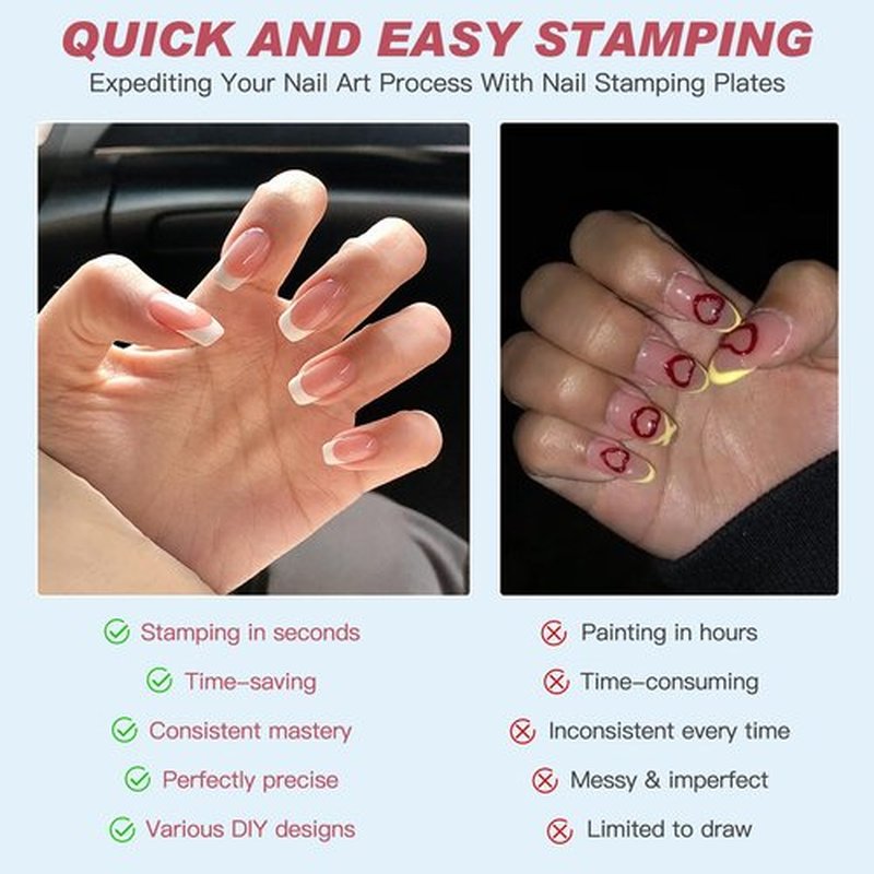 Biutee Nail Stamping Plates Set 2 PCS Large Plate 110 Patterns Nail Art Stamper Scraper Nail Stamp Template Kit French Line Lace Flower Design Masnicure Plates