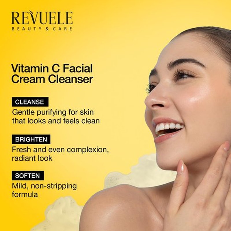 Revuele Vitamin C Facial Cream Cleanser – Gentle Daily Face Wash for Brightening & Hydration 5.07 fl.oz, Vegan & Cruelty-Free