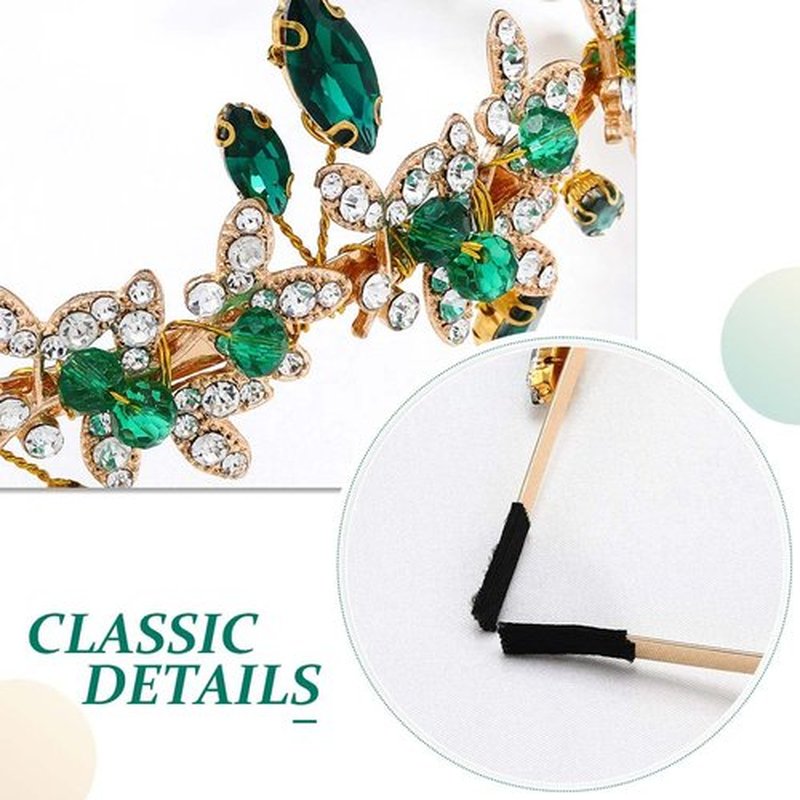 JEAIRTS Emerald Green Rhinestone Headband Gold Wedding Headpiece Hair Accessories for Women