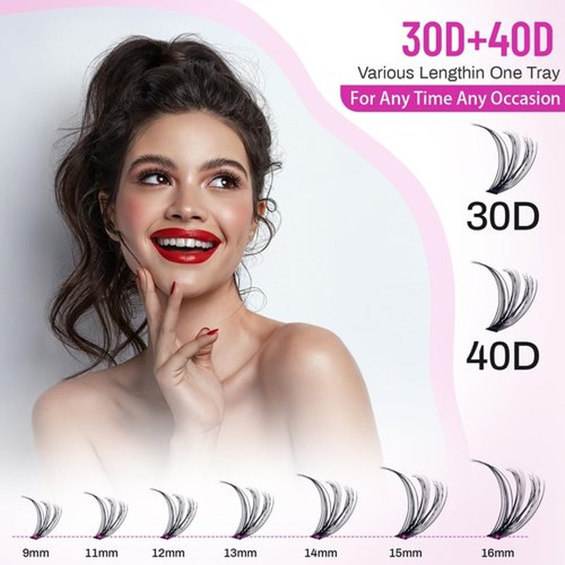 PAVONNE Lash Extension Kit DIY 280pcs Lash Clusters, 9-16mm 30D 40D Individual Lashes with Lash Bond and Seal, Lash Tweezers for Self Use (30D&40D, 0.07D, 9-16mm, Kit)