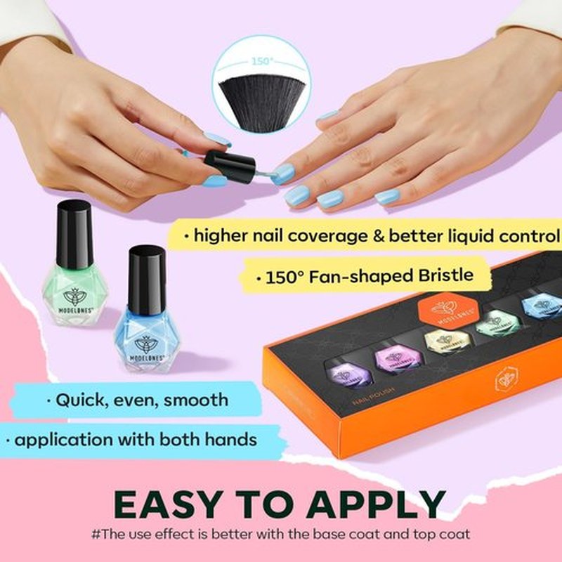 modelones Nail Polish Set, 6 Colors 2025 Summer Macaron Pastel Nail Polish Soft Pink Purple Blue Green Orange Quick Dry Nail Polish Kit Salon Home DIY Manicure Kit Gift For Women Girl