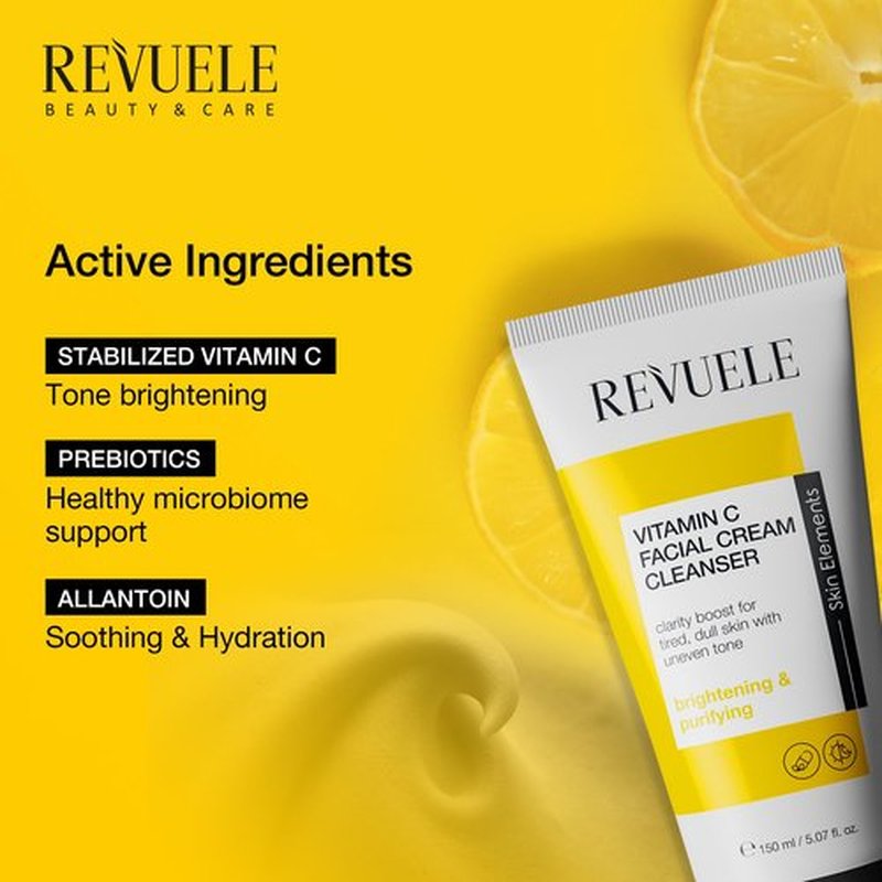 Revuele Vitamin C Facial Cream Cleanser – Gentle Daily Face Wash for Brightening & Hydration 5.07 fl.oz, Vegan & Cruelty-Free