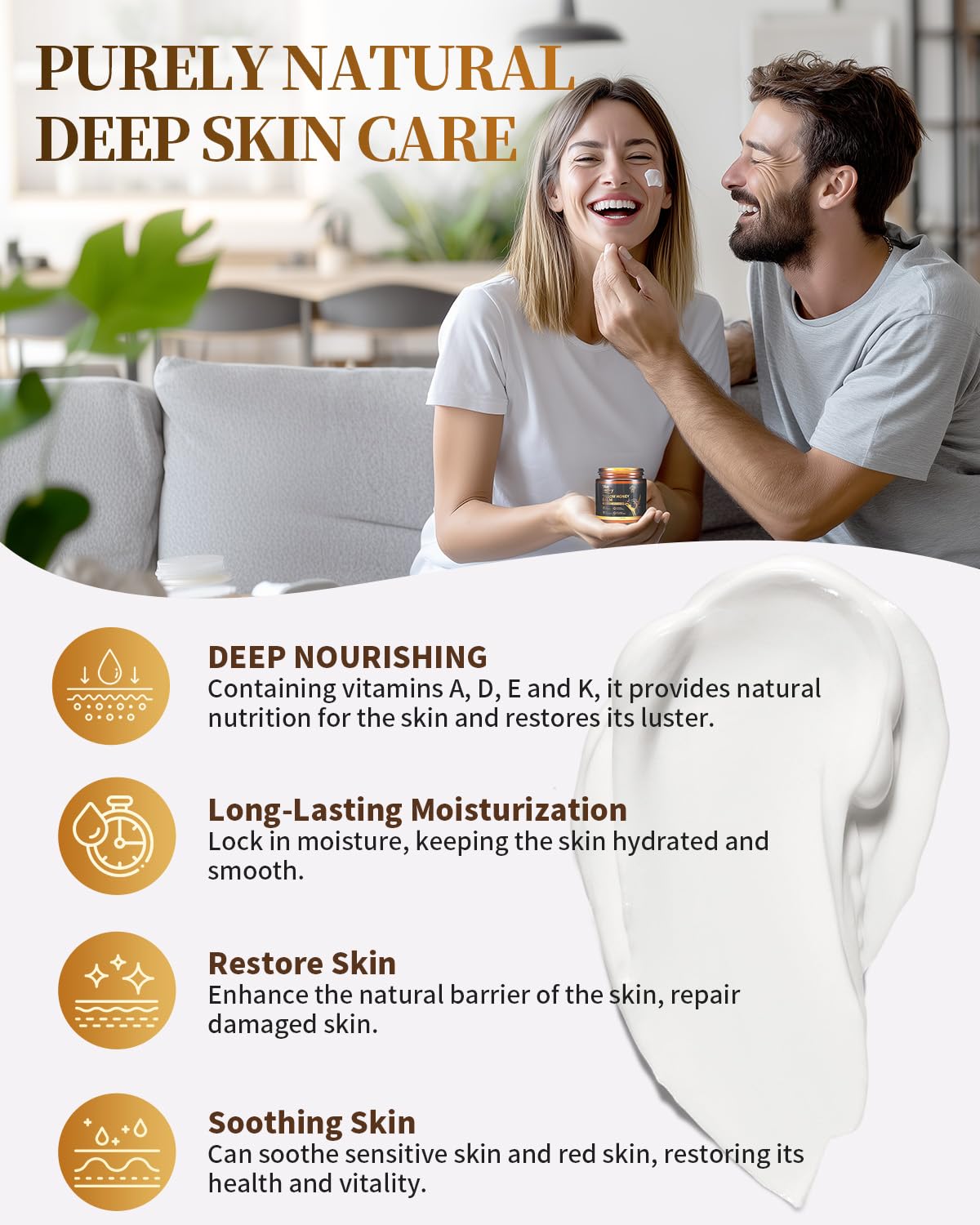 Blue Sea Sky Whipped Grass Fed Beef Tallow Balm with Raw Honey, Tallow Moisturizer for Dry Sensitive Skin, Redness Itch Relief, Eczema Rosacea Support, Non-Comedogenic Face & Body Skin Care