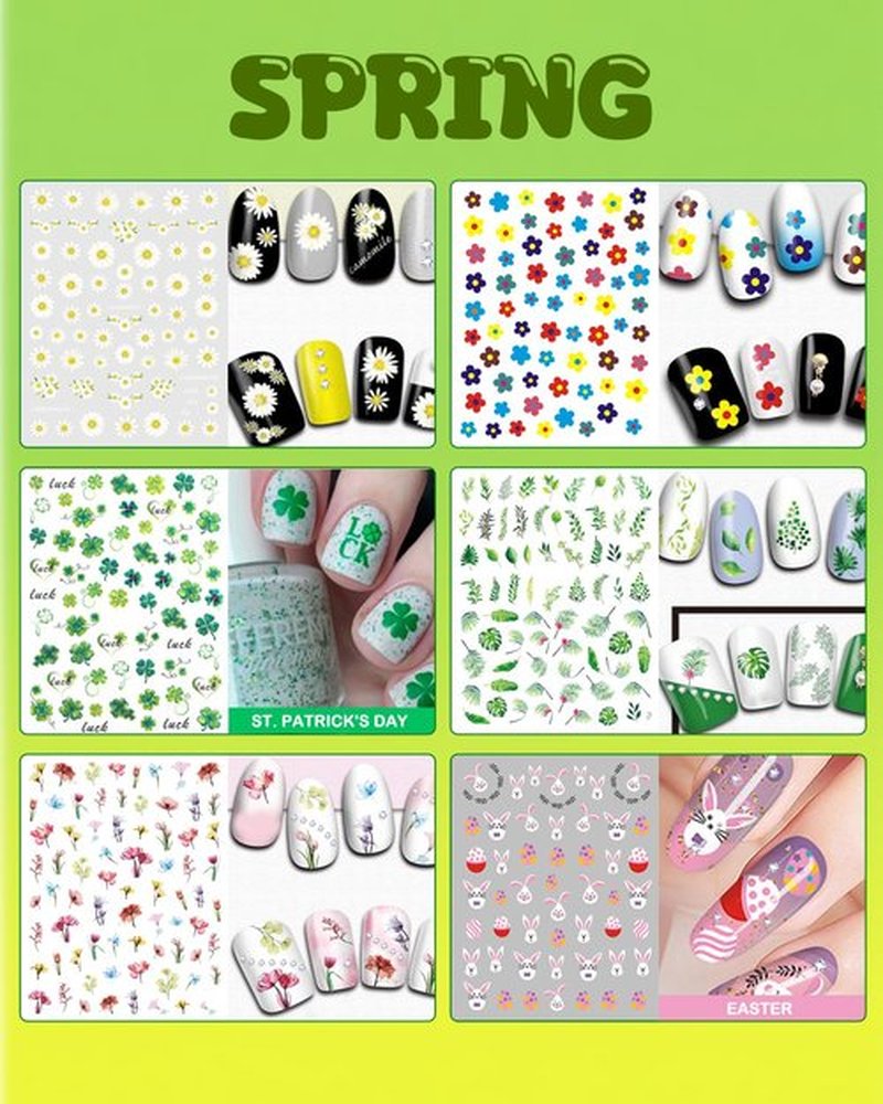 IDDFEVE 24 Sheets Seasonal Nail Art Stickers, Four Season Variety Pack All Holiday Nail Decals, Self-Adhesive Varied Design for Flowers Butterflies Halloween Christmas Spring Summer Fall Decoration
